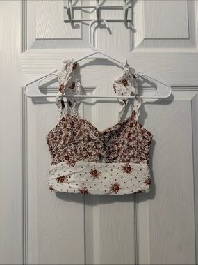 Altar'd State Cream Crop Top with Brown Floral Print Skirt